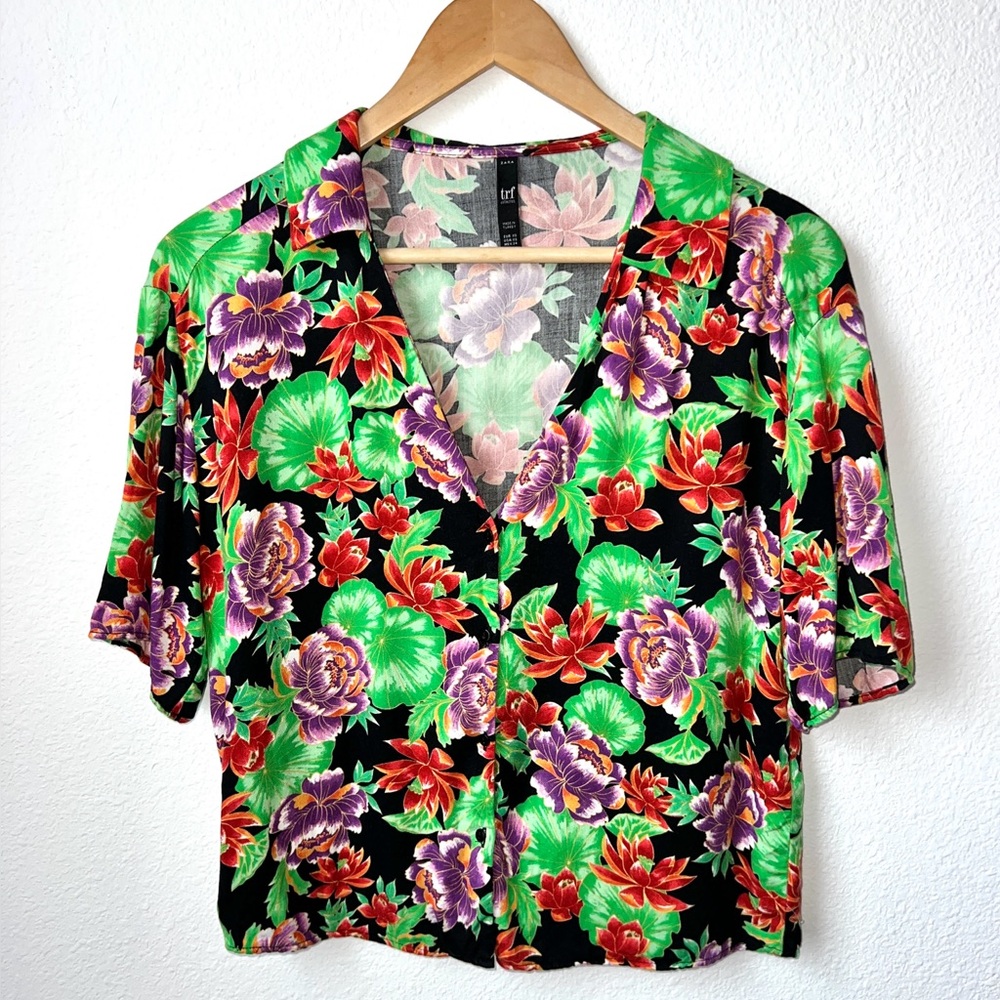 Vintage Zara TRF multi floral short sleeve large women's top‎ in XS